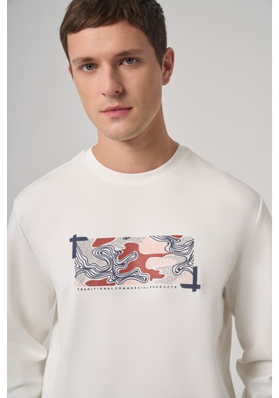 Morven Erkek Ekru Trend Baskılı Bisiklet Yaka Sweatshirt 26ks063007454 Ekru