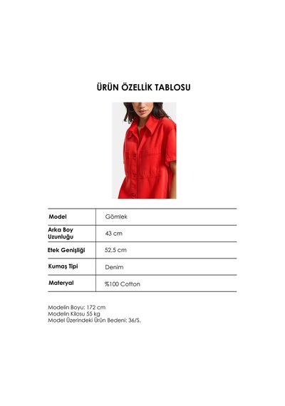 Itsbasic Kadın Kırmızı 6s6-19 Oversize %100 Koton Pamuk Denim Gömlek