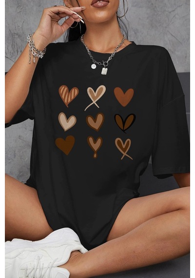 Uyguntarz Unisex Heart Baskılı Tasarım Tshirt Siyah
