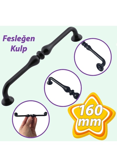 Fesleğen Kulp 160 Mm Siyah Mutfak Kulpu Çekmece Dolap Kapak Kulbu Metal Mobilya Dolabı Kulpları