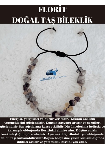 Gümüştel El Sanatları Sertifikalı Doğal Kırık Taş Florit Taşı Bileklik Asansörlü Kilit Sistemi Çok Renkli