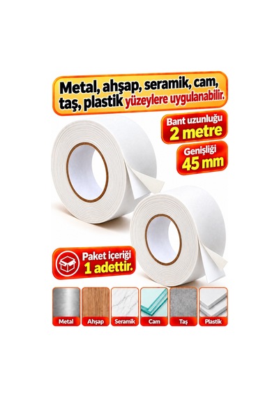 Güçlü Çift Taraflı Köpük Bant 45mm X 2 Metre Montaj Bandı Yapışkanlı Bant Diğer