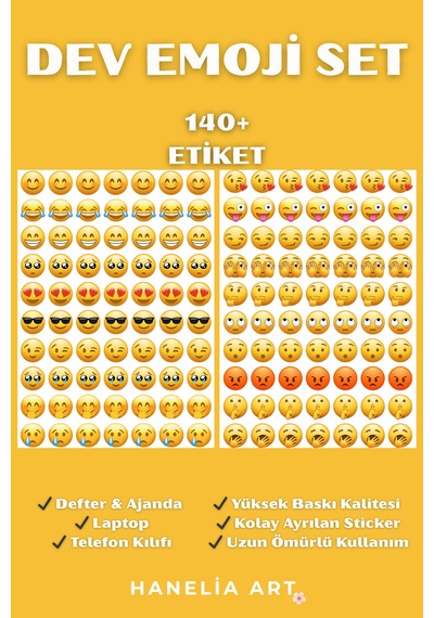 Emoji Sticker Seti 140+ Adet Emoji Eğlenceli Çıkartma Ajanda, Defter, Laptop Çok Renkli