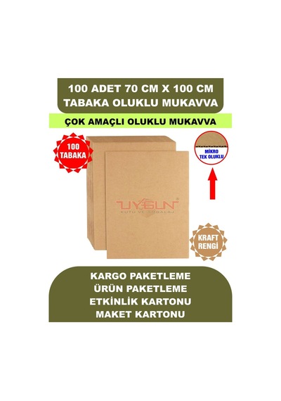 100 Adet 70cm X 100cm Baskısız Tabaka Oluklu Mukavva, Çocuk Etkinlik Kartonu, Maket Kartonu, Kargo Kartonu