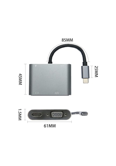4 Ü 1 Arada Type-c To Hub Dönüştürücü Adaptör - 4k Ultra Hd Hdmı & Vga Görüntü Aktarımı, Pd Hızlı Şarj Destekli, Usb Çoklayıcı