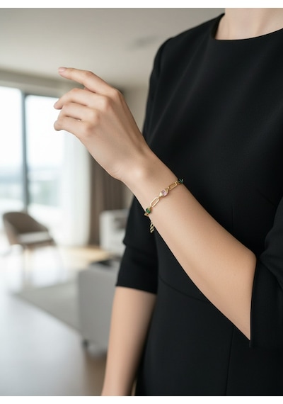 Valmont Accessories Kadın Gold Renk Renkli Baget Taşlı Zincir Bileklik