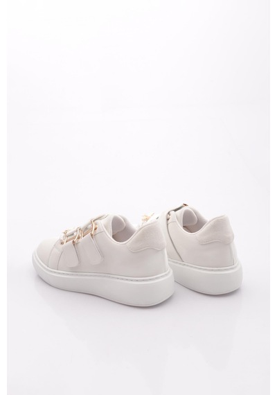 Dgn B1005 Kadin Aksesuarli Kemer Detayli Sneakers Ayakkabi Beyaz İpek
