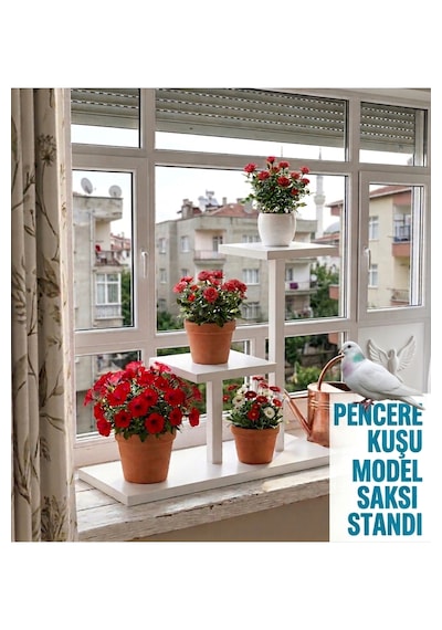 Model Pencere Kuşu -metal Çiçek Saksı Standı Ev- Oturma Odası Balkon Çok Katlı Saksılık-beyaz Renk 1 Adet
