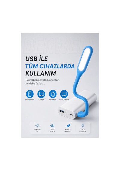 Esnek Usb Led Lamba Powerbank Laptop Ve Pc İçin Taşınabilir Gece Lambası Ve Kitap Okuma