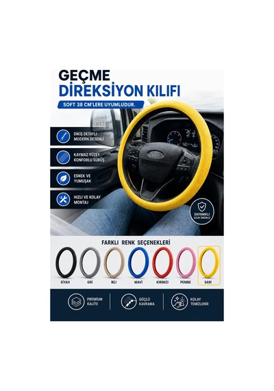 Direksiyon Kılıfı Geçme 38cm Soft Sarı Dkg001y Fermeq