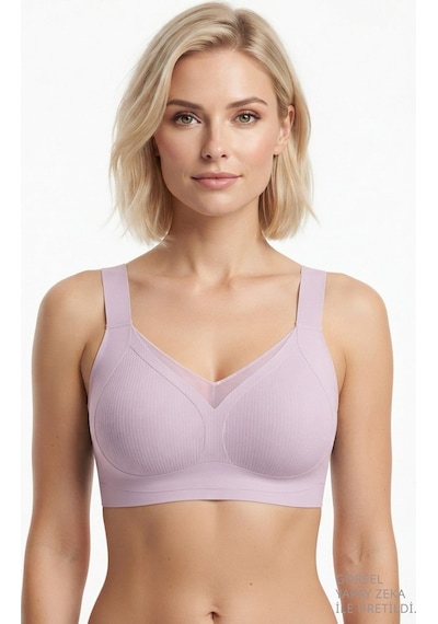 Cottonill Seamless Bra - Elvora Lazer Kesim Rib Dokulu Tül Detaylı Balensiz Kadın Sütyen 3'lü Paket Çok Renkli