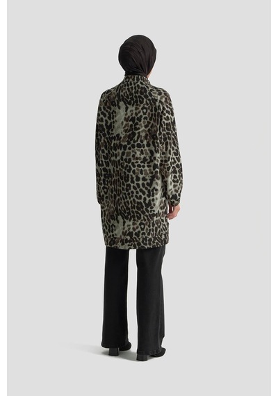 Armine Trend Leopar Desenli Fermuarlı Kolları Lastikli Cepli Tunik Siyah 25kt421 Siyah
