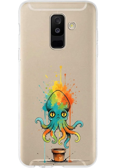 Samsung Galaxy A6 Plus 2018 İle Uyumlu Splash Ahtapot Tasarımlı Şeffaf Silikon Kılıf Şeffaf