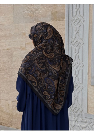 Qalortex Scarf Pamuklu Soft Açelya Desen Eşarp-morcivert Siyah Morcivent-siyah