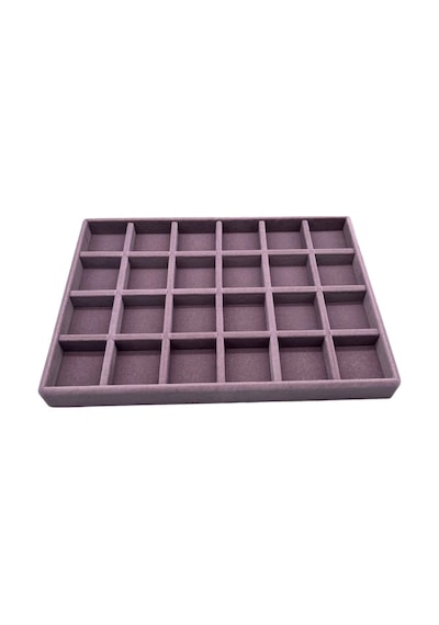 Yerli Üretim Süet Kumaş Lila Renk 34 Cm / 24 Cm 24 Bölmeli Çekmece Içi Takı Standı Çok Renkli