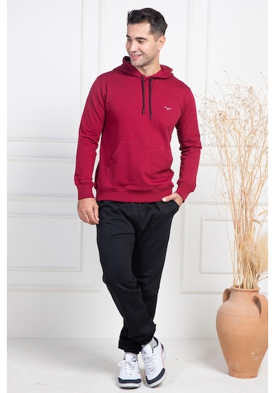 Mecit Pijama Mecit 2975 Bordo %100 Pamuk Kapüşonlu Spor Model Büyük Beden Erkek Pijama Takımı Bordo
