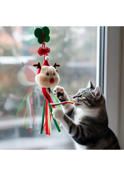 Madpet Noel Temalı Kedi Oyuncağı Kardan Adam Figürlü Uzun İp Püsküllü, Zilli Ve Askılı Yapı 2'li Pak