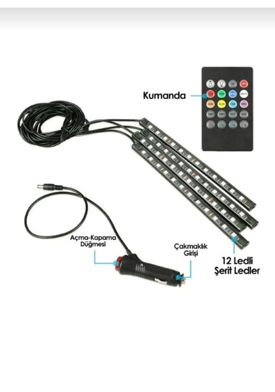 12 Li Ayak Altı Led Kumandalı Sese Duyarlı Çakmaklık Girişli