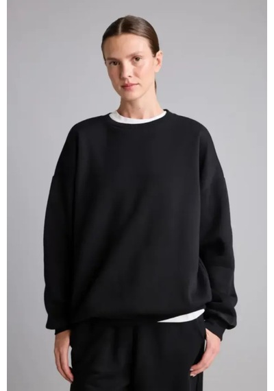 Defacto Oversize Bisiklet Yaka Düşük Omuz Kalın Basic Sweatshirt I8191ax26wnbk81 Siyah-bk81