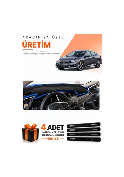 Honda Cıvıc Fc5 2015-2022 Uyumlu Torpido Koruma Örtüsü Oto Kılıfı - Siyah Mavi