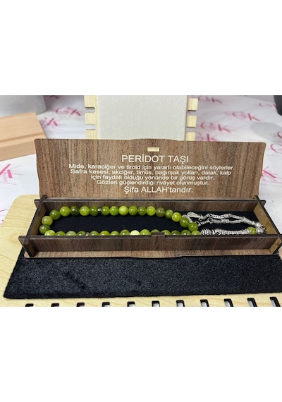 Peridot Taşı Tesbih -doğal Taş -özel Ahşap Kutusunda -yeşil