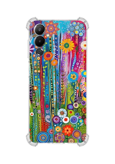Printify Tecno Pova 4 İle Uyumlu Düşlerin Dansı Serisi Folklorik Bahçe Tasarımlı Uv Baskılı Köşe Korumalı Antişok Kılıf Şeffaf