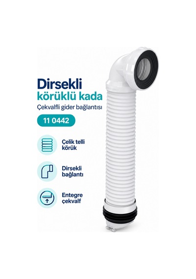 İz Yapı Çekvalfli Dirsekli Körüklü Klozet Gider Borusu 260–460 mm Çelik Telli Kada 11 0442 Beyaz