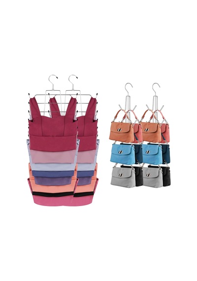 Ayrex 2 Paket Tank Top Askı Sütyen Düzenleyici Ve Dolap İçin 2 Paket Çanta Askısı, Metal Yerden Tasarruflu Dolap Genel