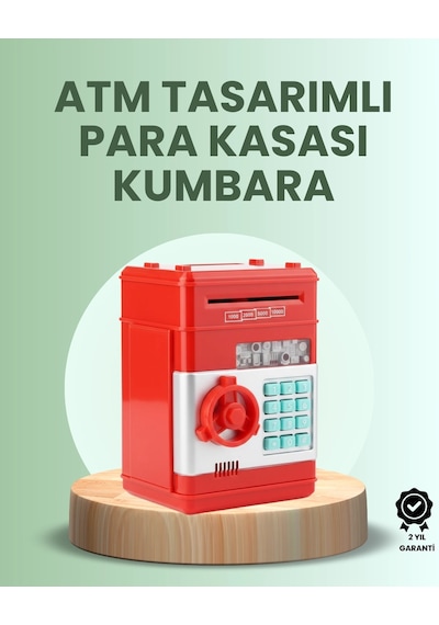 Mey İthalat Kırmızı Atm Kasa Tipi Para Biriktirme Kumbarası