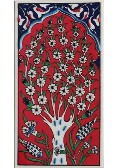 Armada Çini 10X20 Cm Ed 205 Kırmızı Hayat Ağacı El Dekoru Çini