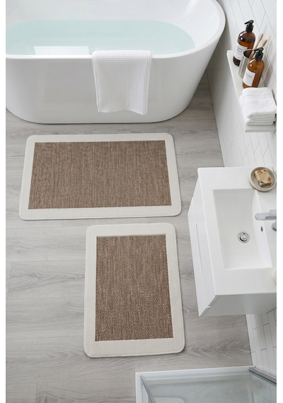 My Evilla Sisal Vektör Kaymaz Tabanlı Kolay Silinebilir 2li Kahve Banyo Paspas Seti 60x100-50x60 Kahverengi