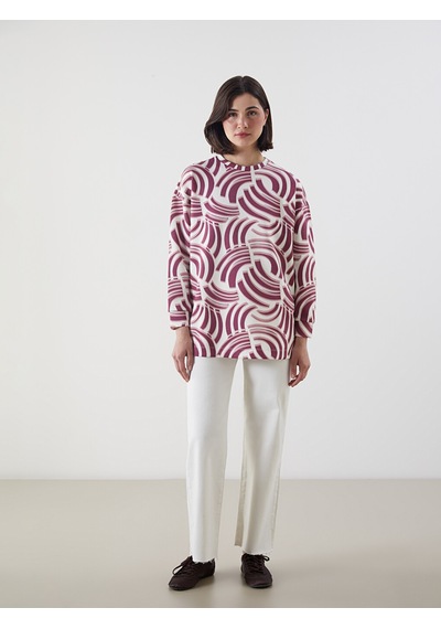 Lcw Modest Pembe Desenli Oversize Kadın Sweatshirt Tunik