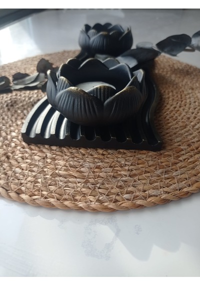 Noir Dalga Mumluk Seti Siyah Altın Eskitme Lüks Tasarım Obje İnci Art Design Siyah - Altın