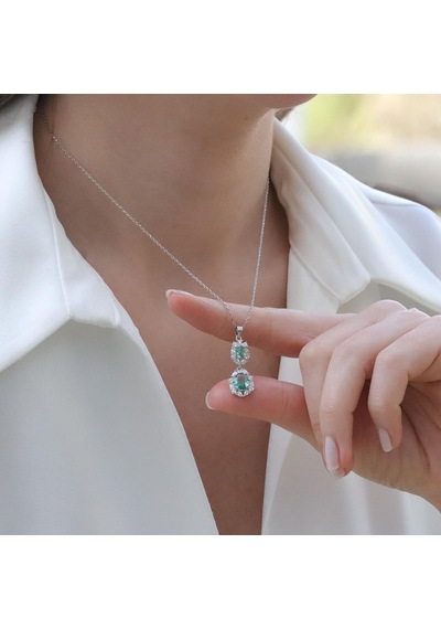 Elips Çiçek Paraiba Taşlı Gümüş Set Gümüş
