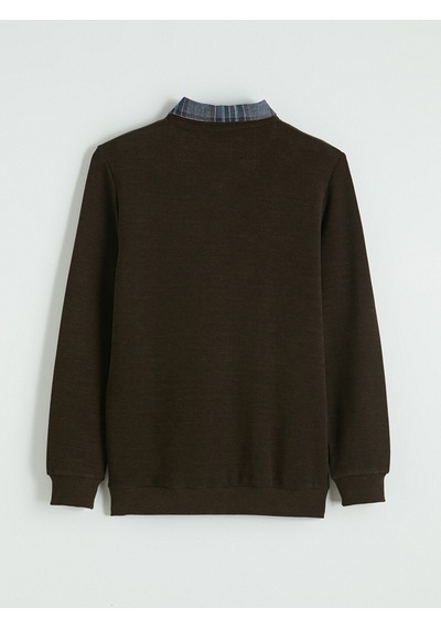 Lcwaıkıkı Classic Kahverengi Gömlek Yaka Erkek Sweatshirt