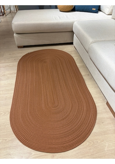 Mavaux Galileo Oval Jüt Yuvarlak Hasır Görünümlü Klasik Halı Kilim Tarçın