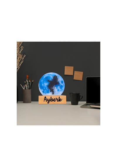 Led Işıklı Pleksi Dolunay Kişiselleştirilebilir Dekoratif Biblo Space Astronot Anahtar Askılığı Mavi - 737200937 Mavi