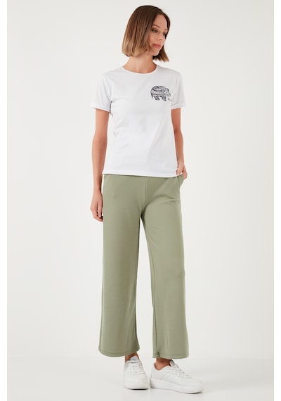 Lela Regular Fit Yüksek Bel Geniş Paça Bayan Pantolon 5865882 Olive