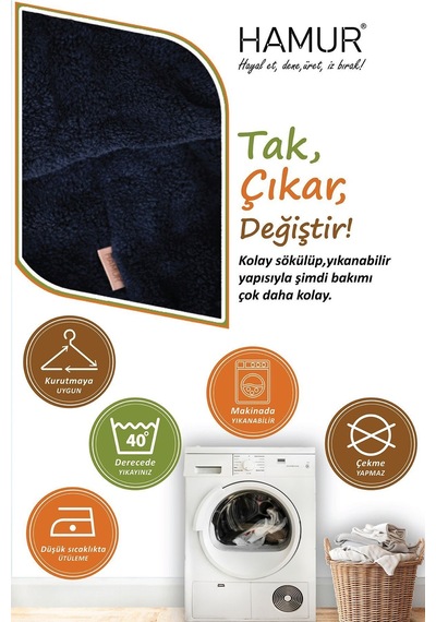 Yıkanabilir Puf Tabure Kılıfı Tak-Çıkar-Değiştir-Yenile Orta Sehpa Kılıfı Bb Teddy Siyah