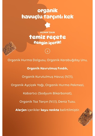 Hummorganic Organik Glutensiz Vegan Havuçlu ve Tarçınlı Kek Atıştırmalık Paketi - 3 adet