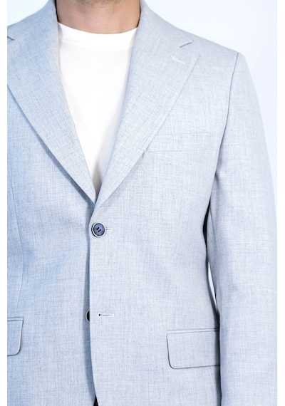 Açık Gri Slim Fit İki Düğmeli Keten Görünümlü Erkek Takım Elbise - Wessi Açık Mavi