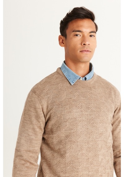 AC&Co / Altınyıldız Classics ERKEK VIZON Standart Fit Normal Kesim Bisiklet Yaka Jakarlı Triko Vizon AC&Co / Altınyıldız Classics ERKEK VIZON Standart Fit Normal Kesim Bisiklet Yaka Jakarlı Triko Vizon