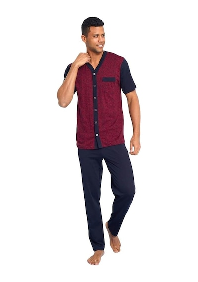 Kly Jakarlı Kısa Kol Önden Düğmeli Gömlek Erkek Pijama Takım 001