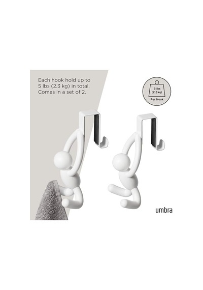 Umbra Buddy'de Ayrıca Kapaklar Ve Çekmeceler İçin Kapı Üstü Kancası Da Bulunmaktadır, Beyaz, 2'li Set Açık Bej
