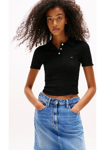 Tommy Jeans Tjw Poıntelle Polo Kadın Siyah Kazak Dw0dw20965bds Siyah