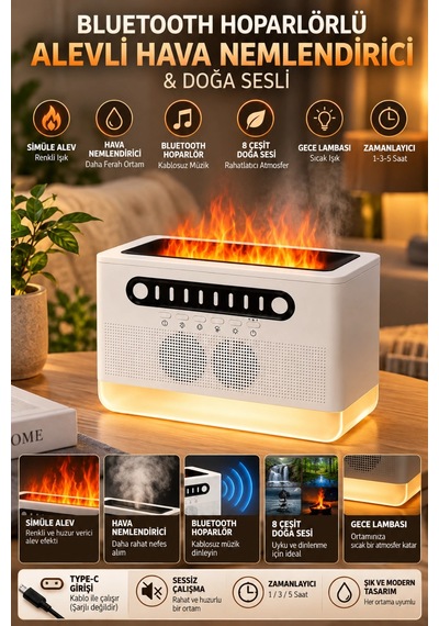Castu Fs301 Bluetooth Hoparlörlü Alevli Hava Nemlendirici & Doğa Sesli Castu Fs301 Bluetooth Hoparlörlü Alevli Hava Nemlendirici & Doğa Sesli
