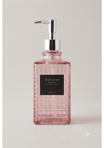 Premium Kare Desenli Silver Pompalı Cam Sıvı Sabunluk 500ml - 23 X 7 X 7 Cm Pembe
