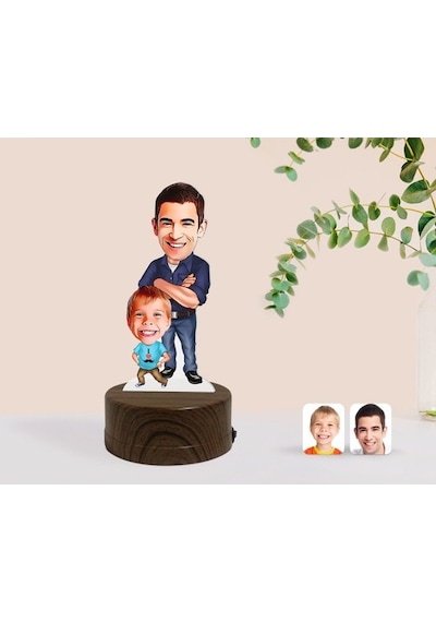 Kişiye Özel Baba Oğul Karikatürlü Dekoratif 3D Biblo Led Işıklı G (483006646)
