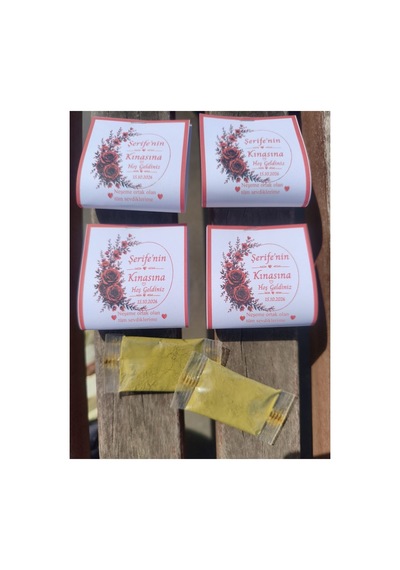 48 Adet Kına Gecesi Hatırası - Özel Tasarım Kaliteli Kartlara Baskılı Hijyenik Stick Kına 5 Gr - Gül Desenli İsimli Kına Paketi