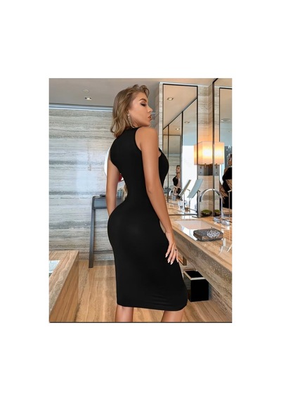 Butik İstanbul Kadın Kolsuz Balıkçı Yaka Kısa Dalgıç Elbise Siyah